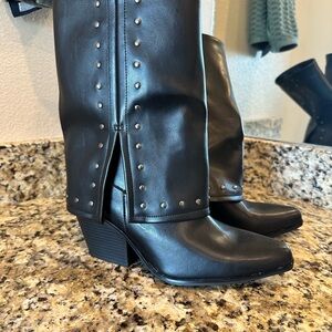Black Studded Western Style Heeled Boots